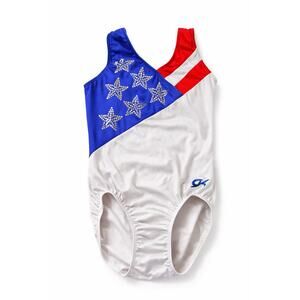 GK Women's Patriotic Silver Leotard Flag Print Adult Medium
